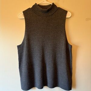 Halston Heritage Charcoal Sleeveless Knit 100% Extra Fine Merino Wool Top, XL